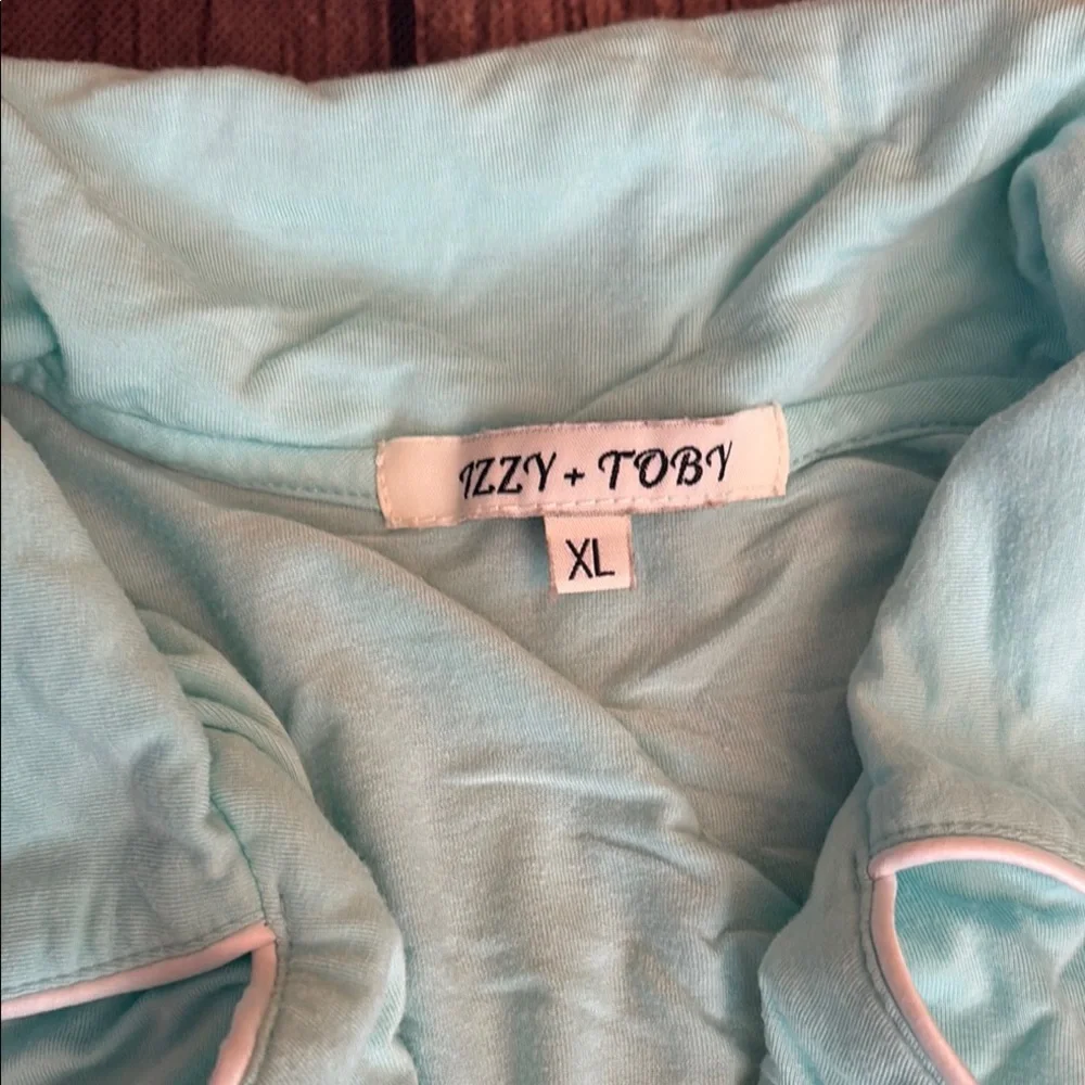 EUC Izzy + Toby Teal Pajama Set with Elastic Waistband and Button up Shirt